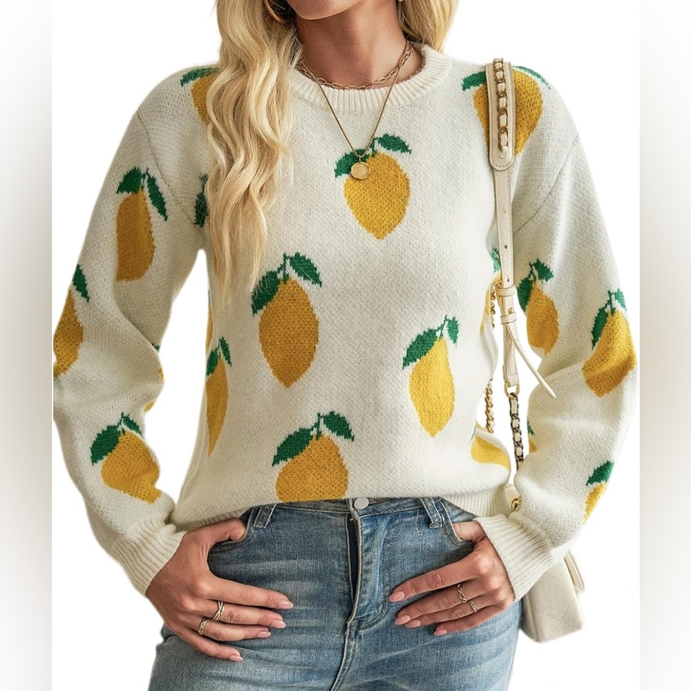 Warm & Cozy Lemon Fruit Knit Sweater Size Large